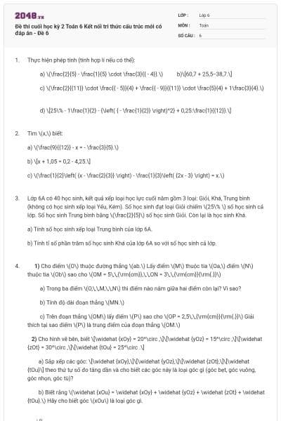 Đề thi cuối học kỳ 2 Toán 6 Kết nối tri thức cấu trúc mới có đáp án - Đề 6