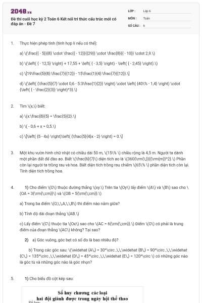 Đề thi cuối học kỳ 2 Toán 6 Kết nối tri thức cấu trúc mới có đáp án - Đề 7