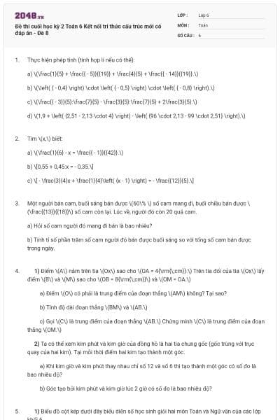 Đề thi cuối học kỳ 2 Toán 6 Kết nối tri thức cấu trúc mới có đáp án - Đề 8