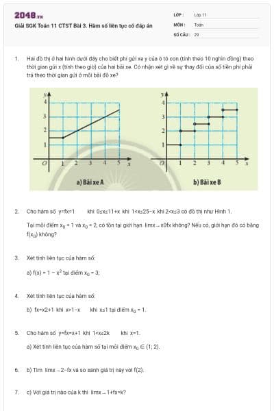 Giải SGK Toán 11 CTST Bài 3. Hàm số liên tục có đáp án
