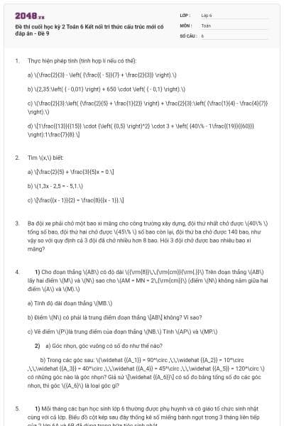 Đề thi cuối học kỳ 2 Toán 6 Kết nối tri thức cấu trúc mới có đáp án - Đề 9
