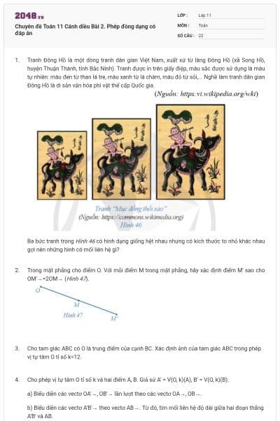 Chuyên đề Toán 11 Cánh diều Bài 2. Phép đồng dạng có đáp án