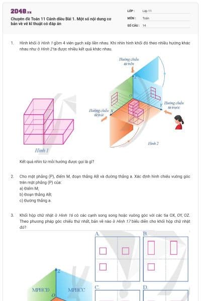 Chuyên đề Toán 11 Cánh diều Bài 1. Một số nội dung cơ bản về vẽ kĩ thuật có đáp án