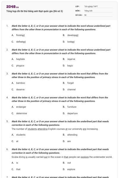 Tổng hợp đề thi thử tiếng anh thpt quốc gia (Đề số 3)