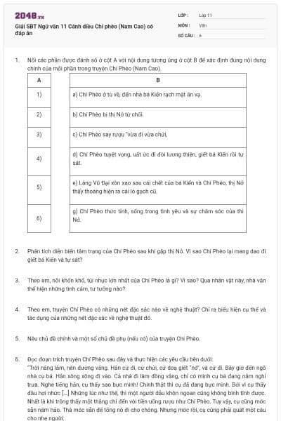 Giải SBT Ngữ văn 11 Cánh diều Chí phèo (Nam Cao) có đáp án