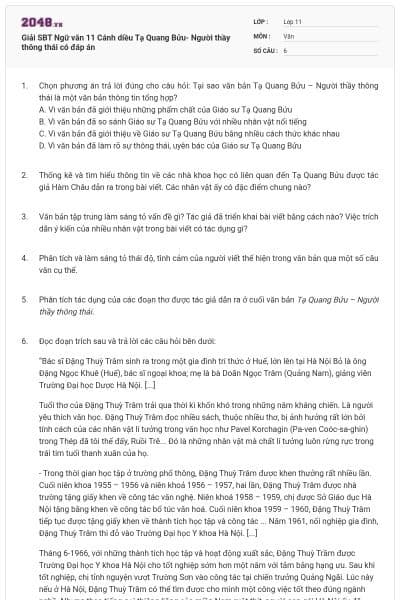 Giải SBT Ngữ văn 11 Cánh diều Tạ Quang Bửu- Người thầy thông thái có đáp án