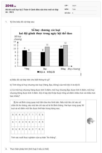 Đề thi cuối học kỳ 2 Toán 6 Cánh diều cấu trúc mới có đáp án - Đề 6