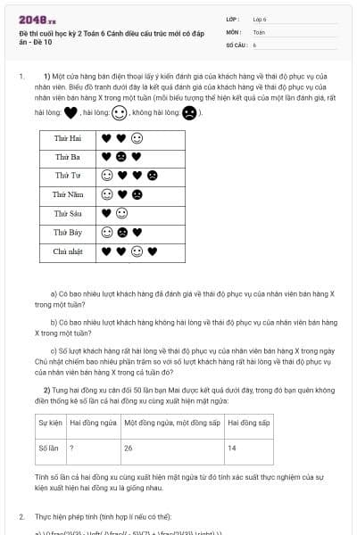 Đề thi cuối học kỳ 2 Toán 6 Cánh diều cấu trúc mới có đáp án - Đề 10