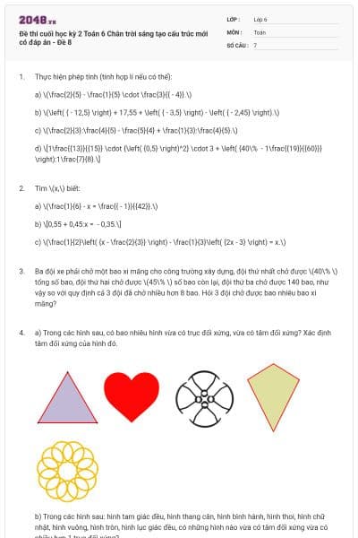 Đề thi cuối học kỳ 2 Toán 6 Chân trời sáng tạo cấu trúc mới có đáp án - Đề 8
