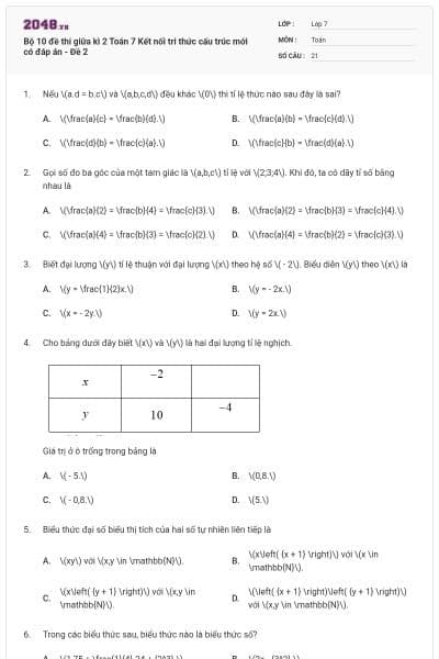 Bộ 10 đề thi giữa kì 2 Toán 7 Kết nối tri thức cấu trúc mới có đáp án - Đề 2