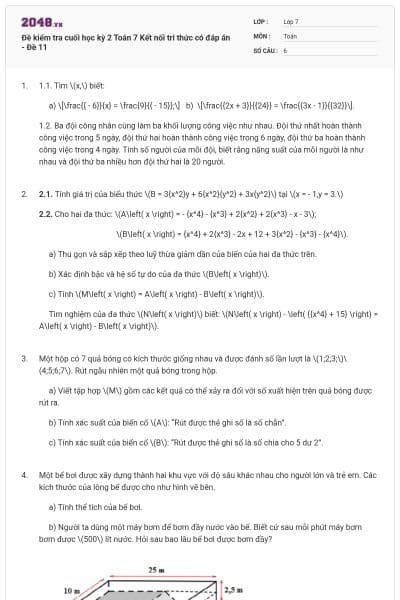 Đề kiểm tra cuối học kỳ 2 Toán 7 Kết nối tri thức có đáp án - Đề 11