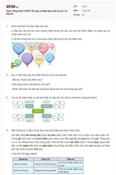 Soạn Tiếng Việt 4 KNTT Ôn tập và đánh giá cuối học kì I có đáp án