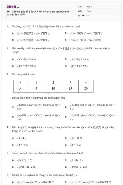 Bộ 10 đề thi giữa kì 2 Toán 7 Kết nối tri thức cấu trúc mới có đáp án - Đề 5