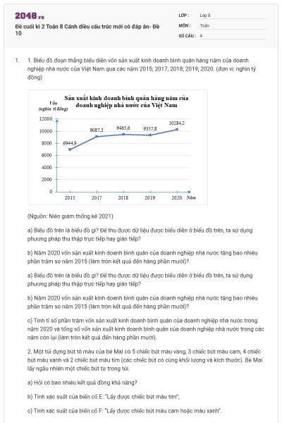 Đề cuối kì 2 Toán 8 Cánh diều cấu trúc mới có đáp án- Đề 10