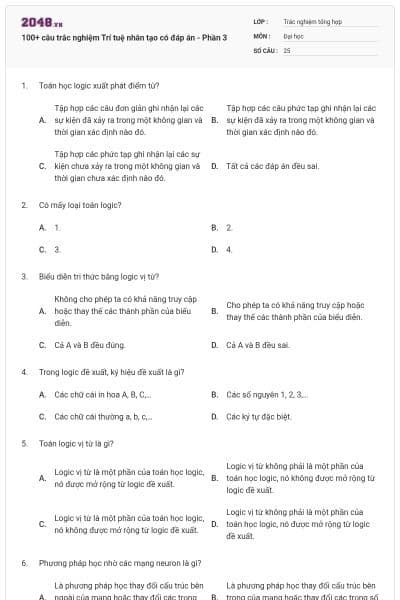 100+ câu trắc nghiệm Trí tuệ nhân tạo có đáp án - Phần 3