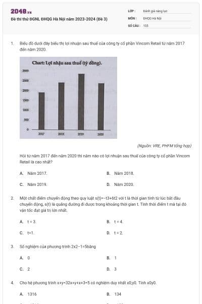 Đề thi thử ĐGNL ĐHQG Hà Nội năm 2023-2024 (Đề 3)