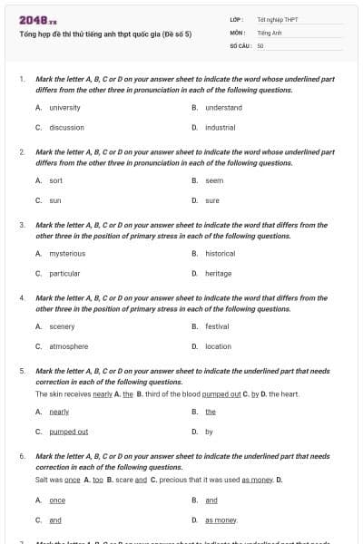 Tổng hợp đề thi thử tiếng anh thpt quốc gia (Đề số 5)
