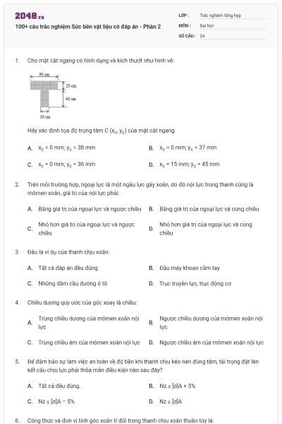 100+ câu trắc nghiệm Sức bền vật liệu có đáp án - Phần 2