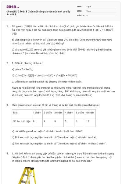 Đề cuối kì 2 Toán 8 Chân trời sáng tạo cấu trúc mới có đáp án - Đề 9
