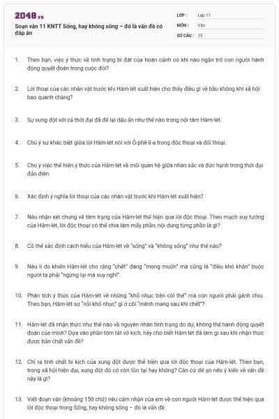 Soạn văn 11 KNTT Sống, hay không sống – đó là vấn đề có đáp án