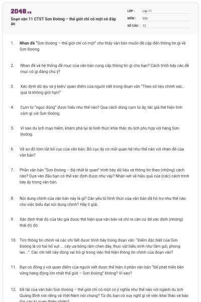 Soạn văn 11 CTST Sơn Đoòng – thế giới chỉ có một có đáp án