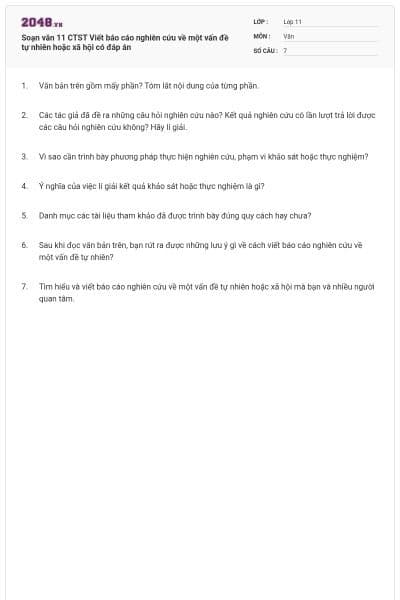 Soạn văn 11 CTST Viết báo cáo nghiên cứu về một vấn đề tự nhiên hoặc xã hội có đáp án