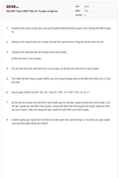Giải SBT Toán 8 KNTT Bài 10: Tứ giác có đáp án