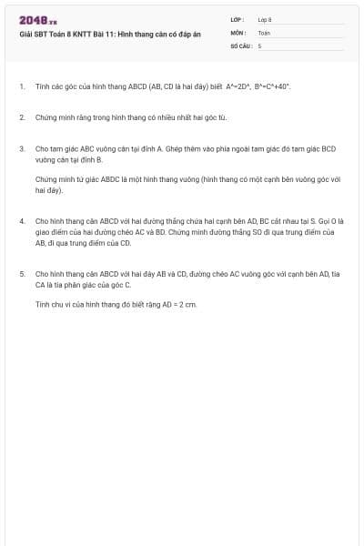 Giải SBT Toán 8 KNTT Bài 11: Hình thang cân có đáp án