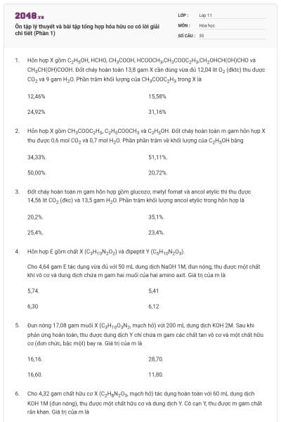 Ôn tập lý thuyết và bài tập tổng hợp hóa hữu cơ có lời giải chi tiết (Phần 1)