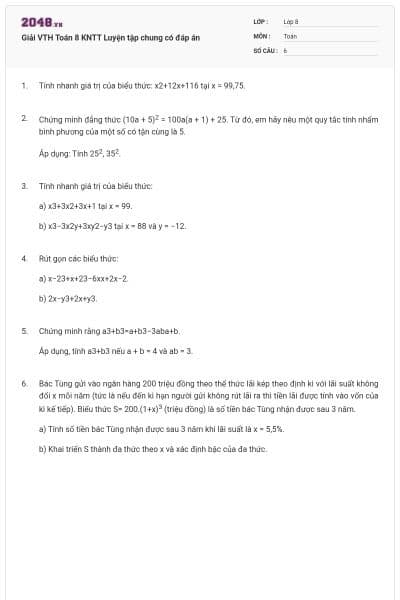 Giải VTH Toán 8 KNTT Luyện tập chung có đáp án