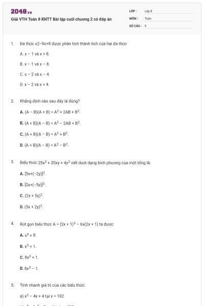 Giải VTH Toán 8 KNTT Bài tập cuối chương 2 có đáp án