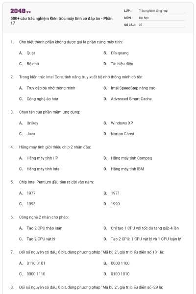 500+ câu trắc nghiệm Kiến trúc máy tính có đáp án - Phần 17