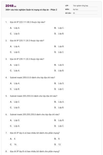 300+ câu trắc nghiệm Quản trị mạng có đáp án - Phần 2