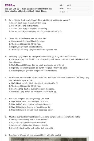 Giải SBT Lịch Sử 11 Cánh Diều Bài 3: Sự hình thành liên bang cộng hòa xã hội chủ nghĩa xô viết có đáp án