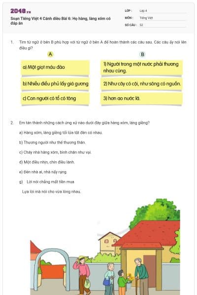 Soạn Tiếng Việt 4 Cánh diều Bài 6: Họ hàng, làng xóm có đáp án