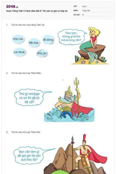 Soạn Tiếng Việt 4 Cánh diều Bài 8: Tài sản vô giá có đáp án