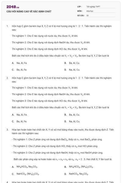 CÂU HỎI NÂNG CAO VỀ XÁC ĐỊNH CHẤT