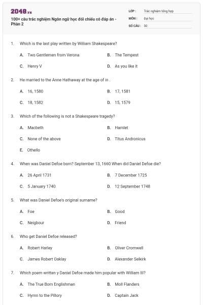 100+ câu trắc nghiệm Ngôn ngữ học đối chiếu có đáp án - Phần 2