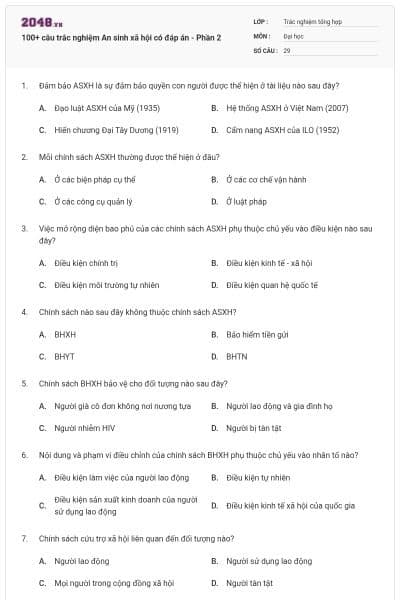 100+ câu trắc nghiệm An sinh xã hội có đáp án - Phần 2