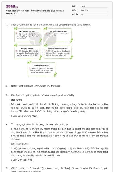 Soạn Tiếng Việt 4 KNTT Ôn tập và đánh giá giữa học kì II có đáp án