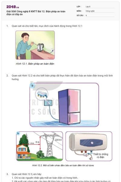 Giải SGK Công nghệ 8 KNTT Bài 12. Biện pháp an toàn điện có đáp án