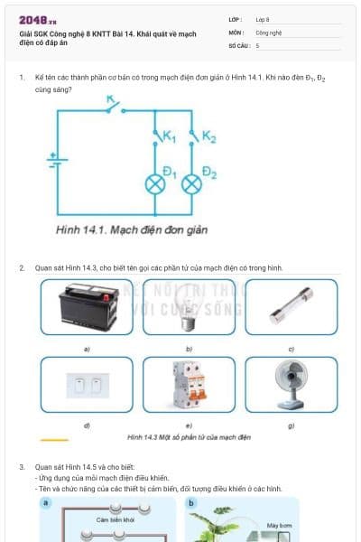 Giải SGK Công nghệ 8 KNTT Bài 14. Khái quát về mạch điện có đáp án