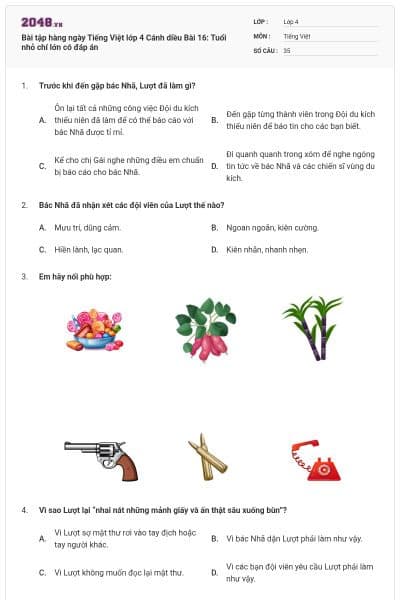 Bài tập hàng ngày Tiếng Việt lớp 4 Cánh diều Bài 16: Tuổi nhỏ chí lớn có đáp án