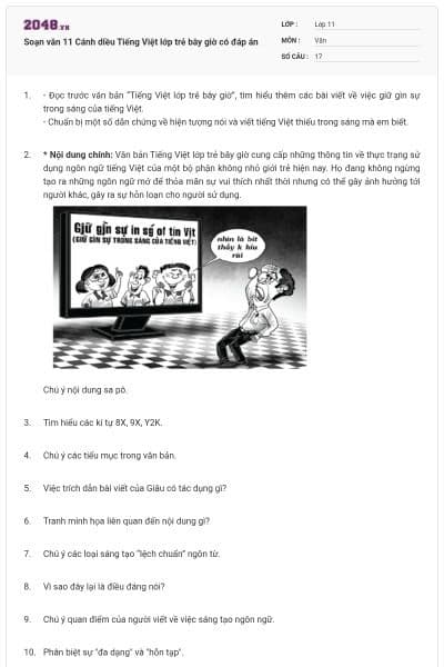 Soạn văn 11 Cánh diều Tiếng Việt lớp trẻ bây giờ có đáp án