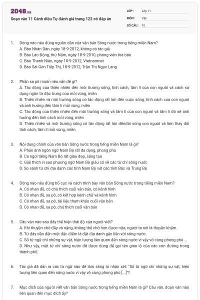 Soạn văn 11 Cánh diều Tự đánh giá trang 122 có đáp án