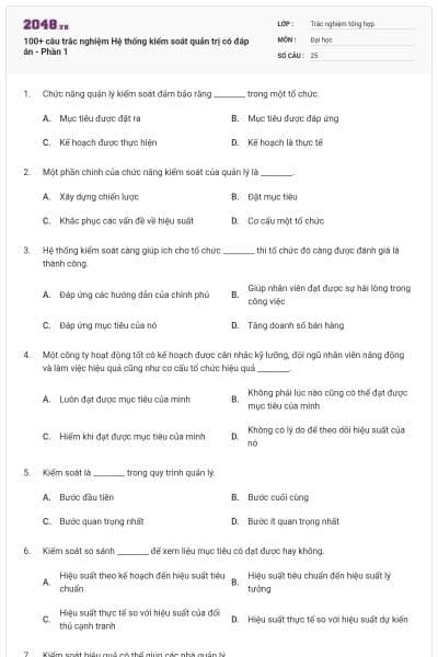 100+ câu trắc nghiệm Hệ thống kiểm soát quản trị có đáp án - Phần 1