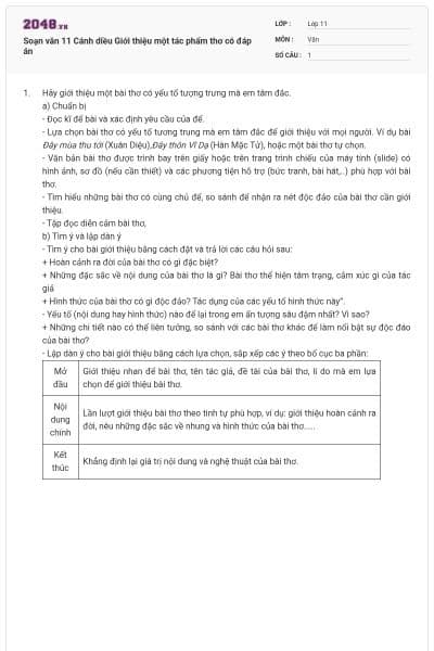Soạn văn 11 Cánh diều Giới thiệu một tác phẩm thơ có đáp án