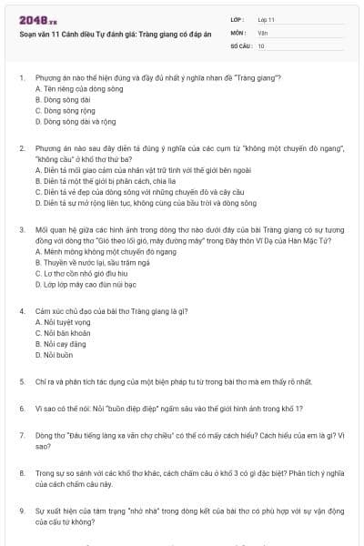 Soạn văn 11 Cánh diều Tự đánh giá: Tràng giang có đáp án