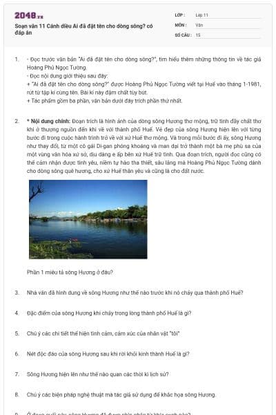 Soạn văn 11 Cánh diều Ai đã đặt tên cho dòng sông? có đáp án