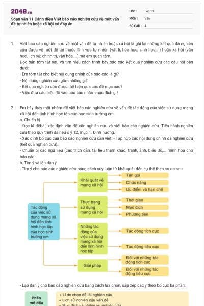 Soạn văn 11 Cánh diều Viết báo cáo nghiên cứu về một vấn đề tự nhiên hoặc xã hội có đáp án